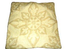 POTTERY BARN CREWEL EMBROIDERED TAN CREAM MEDALLION 1 SQUARE PILLOW COVER 20"