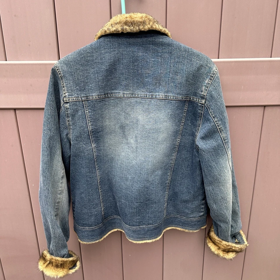 Vintage Marvin Richards Blue Denim Jean Jacket Faux Fur Lined Sz Medium 90s Y2K - Image 2 of 4