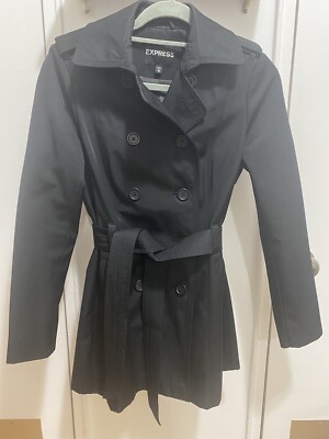 EXPRESS BLACK DOUBLE BREASTED BELTED TRENCH COAT