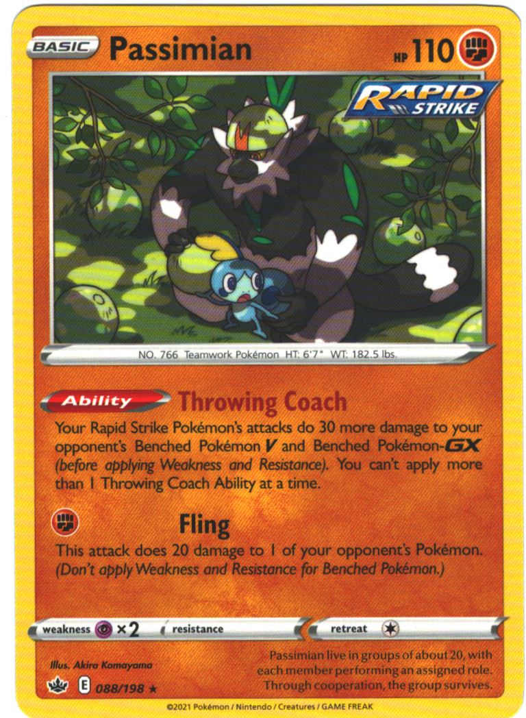 Passimian 88/198 Chilling Reign Regular Rare Pokemon Card Pokémon TCG 088/198