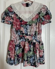 Vintage Polly Flinders Toddler 5T Girl's Floral Dress Wide Eyelet Collar