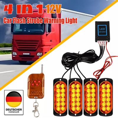 4x12LED Bernstein Recovery Strobe Blinkgitter Licht Auto Leuchtfeuer Lampe 12V