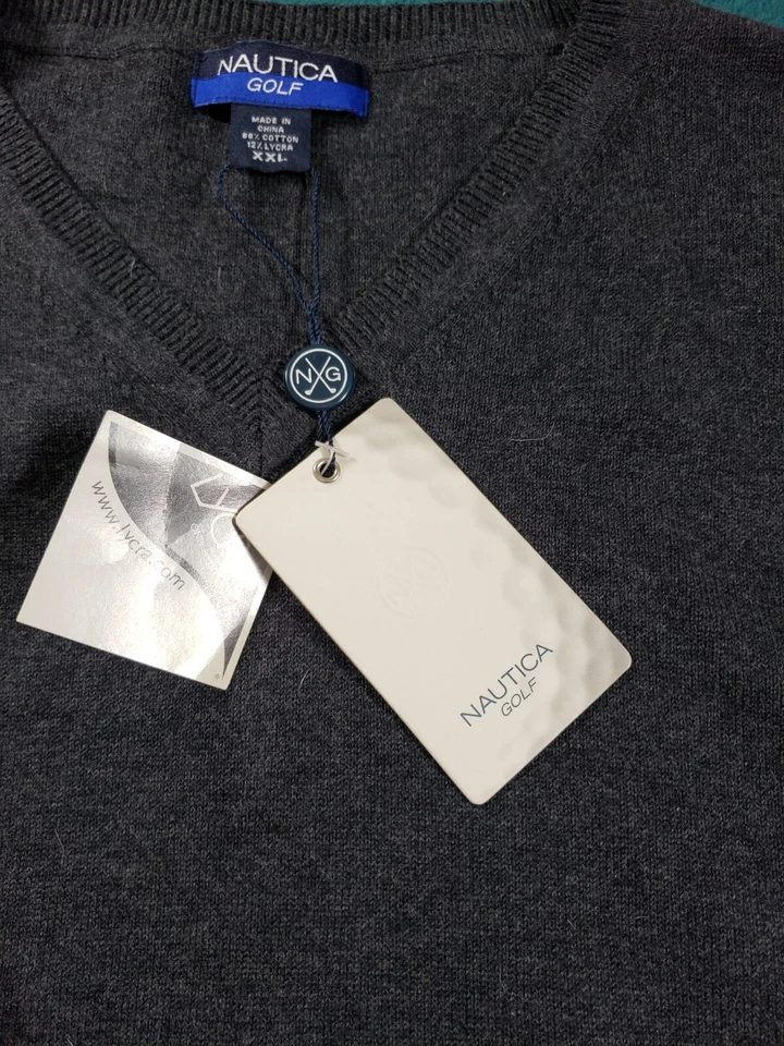 Chaleco Suéter de Golf Nautica Talla 2XL XXL Para Hombres Gris Sin Mangas Elastizado Cuello en V Nuevo con Etiquetas Foto 4 de 4