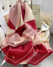 100% Silk Satin Scarf Women long neckerchief Shawl Wrap striped red pink G15-7