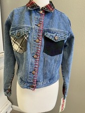 Jordache Vintage 1980’s Women’s Plaid Patchwork Denim Jacket Size M Nwt