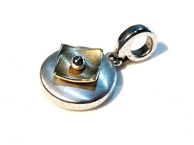 Pendentif Pierre Lang - Alliage Argenté Et Doré, Pierre Grise - Occasion Très Bon état - Longueur 2,5 Cm
