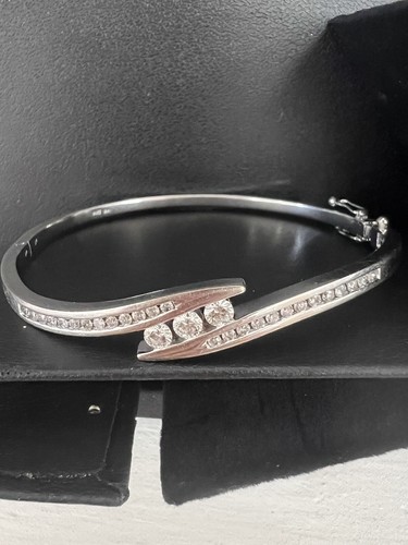 Bracciale Cerniera Oro Bianco 14K Naturale Tondo H/SI Diamante 1.00CTW 18.1GR - Foto 17 di 22