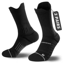 Coolmax Compression Running Socks 3 Pairs Cushion Crew Socks Anti-Blister Moi...