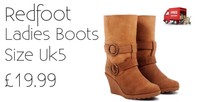 Redfoot Zippy Boot Buckle Wedge Ladies Tan Boot Size 5 Redfoot Zippy Boot Buckle Wedge Ladies Tan Boot Size 5