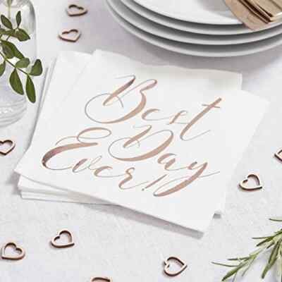 Hochzeit Servietten Weiß & Roségold Best Day Ever Party Serviette x 2 Packungen