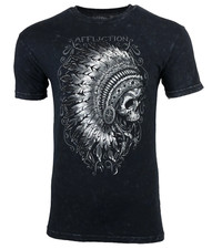 Camiseta AFFLICTION Para Hombre APACHE NEGRA LAVA Indian Skull Motociclista S-4XL