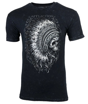 AFFLICTION Men's T-shirt APACHE BLACK LAVA Indian Skull Motorcycle Biker S-4XL