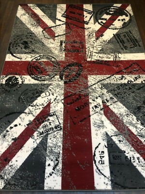 TOP QUALITÄT UNION JACK TEPPICHE GRAU/ROT 160CMX230CM CA. 8X5FT BEST AROUND