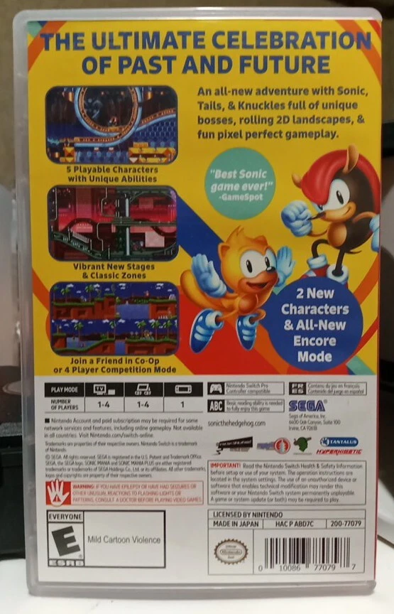 Sonic Mania Nintendo Switch GAME CASE Artwork ONLY No Game
