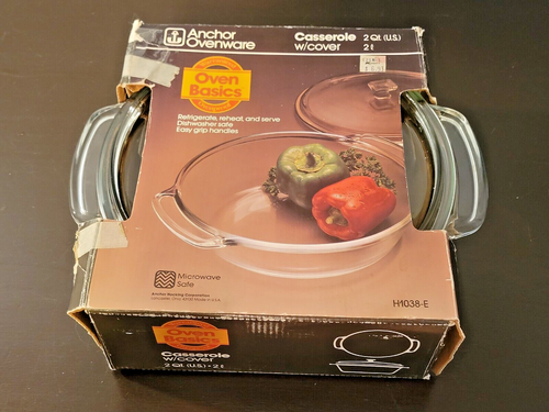 Vtg Anchor Ovenware Oven Basics 2 Qt. Casserole w/Cover Item #H1038-E (NEW) PSJ - 第 1/9 張圖片