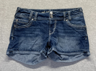 WallFlower Shorts Womens 9 Blue Emma High Fade Cuffed Rhinestone Back 5-Pocket