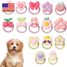 30 PCS Small Dog Hair Bows with Rubber Bands, Pink & Yellow, Cartoon Pattern, De