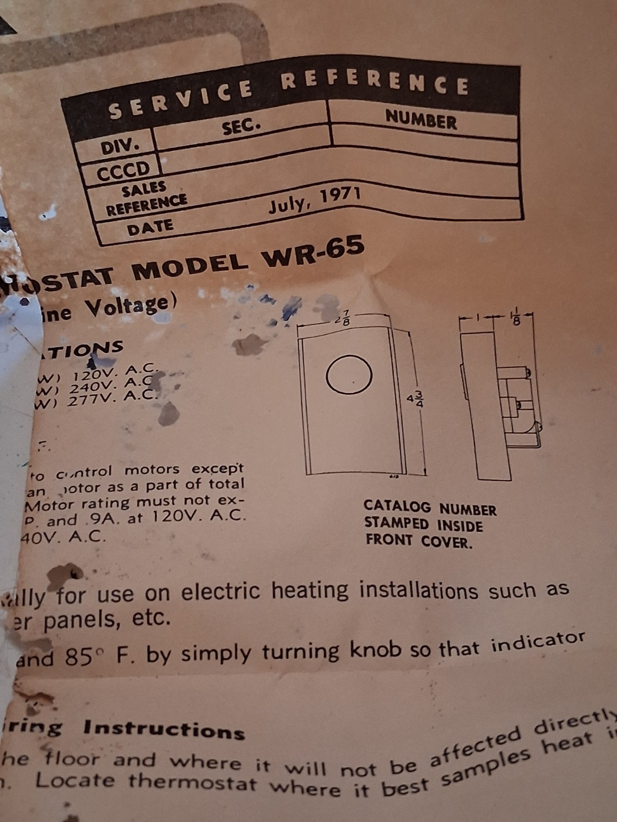 Vintage 1971 Chromalox Heating Thermostat WR-65