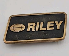 Vintage 1993 Brass Riley Advertising Logo Belt Buckle Anacortes Brass Works
