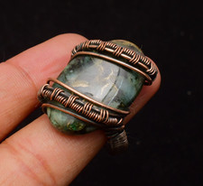 Copper Neon Apatite Gemstone Copper Wire Wrapped Handmade Jewelry Ring Size 9