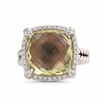 David Yurman Chatelaine Quarz Halo Diamant Ring 10,19 TW Sterlingsilber Größe 7,25