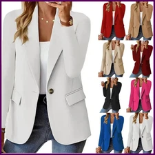 Women's Oversized Blazer Jacket Business Suit Coat Lapel Long Sleeve Solid