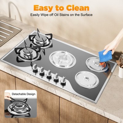 30'' Gas Cooktop Stove Top 5 Burners LPG/NG Dual Fuel Stainless Steel Built-In!