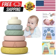 6 PCS Baby Stacking & Nesting Toys, Soft Stacking Blocks Ring Stacker, Baby S...