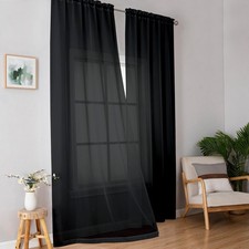 Sheer Curtains 96 Inches Long, Light Filtering 42"W x 96"L Pack of 2 Black