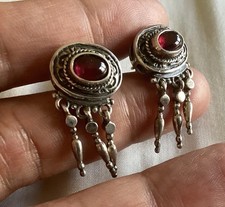Garnet Sterling Silver Greek Designer Krissos Earrings