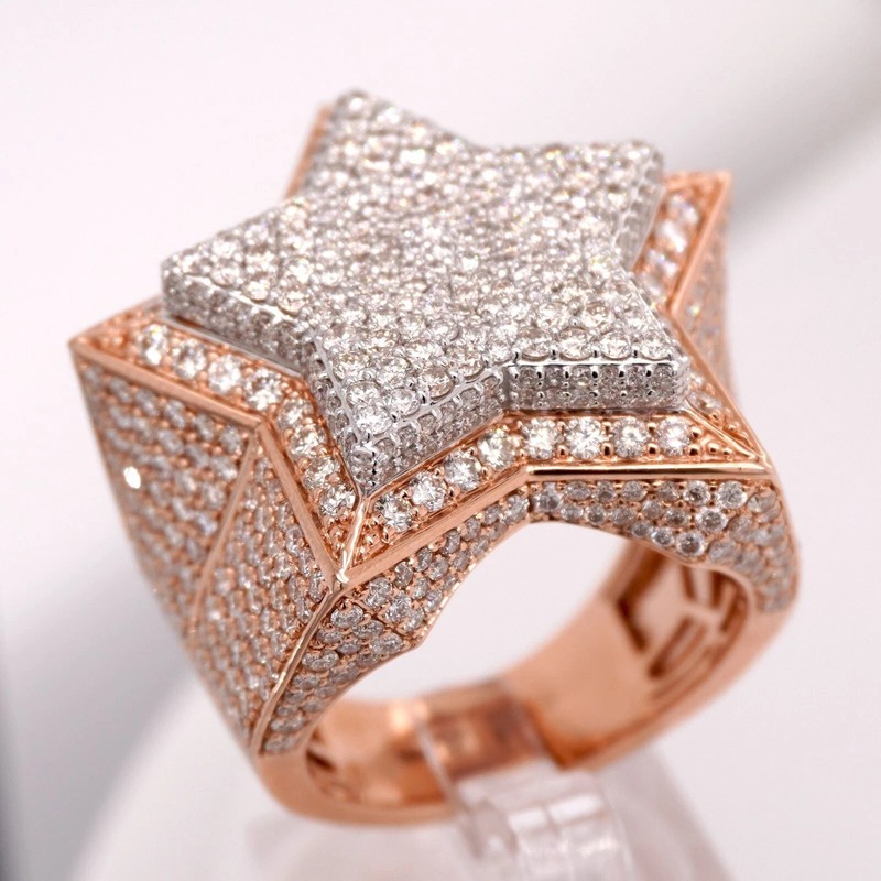 Star Ring 14k Rose Gold Plated 3.00 Round Cut Moissanite Men's Wedding Pinky - Product main view