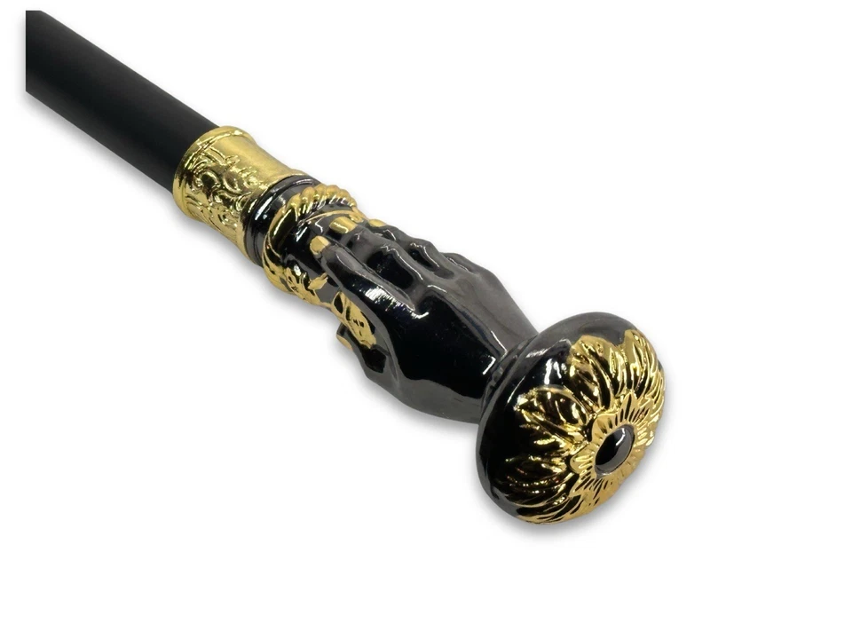 Bastón de moda para hombre 36” de lujo dorado negro mano flor bastón nuevo Foto 3 de 4