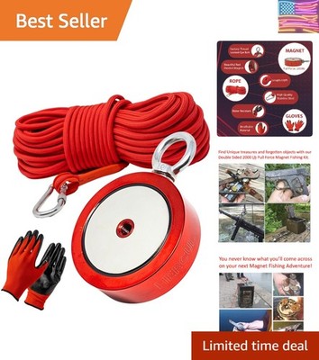 2000 lbs Double Sided Fishing Magnet Kit with Case - Heavy Duty Magnet Fishin...