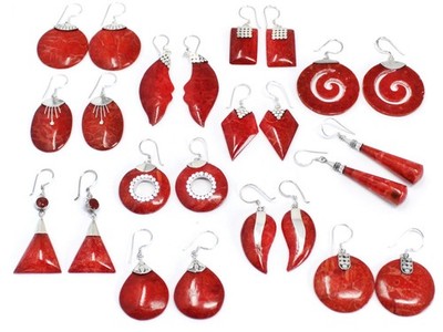 Ancient Wisdom Drop Ohrringe 925 Sterling Silber Kunst- Koralle Rot 1 Paar