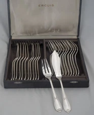 Ercuis Pompadour, 12 fish cutlery, 24 pieces silver metal, excellent condition