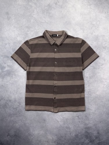 Jil Sander, Jil Sander by Raf Simons Archive Brown Taupe Striped Short Sleeve Prisoner Polo