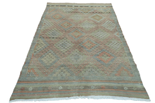 Vintage Turkish Kilim, Large Rug, Embroidery Wool Carpet, Antique Kelim 71"x102"