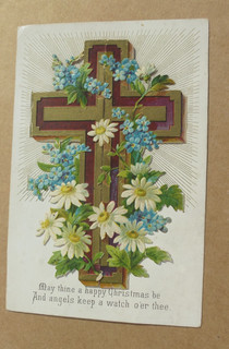 ORIGINAL VICTORIAN RELIGIOUS CHRISTMAS CARD CROSS OPENS TO REVEAL MESSAGE