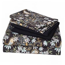  Floral Sheet Set Size 6 Piece, Printed Pattern Soft Queen Black Paisley