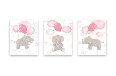 Whimsical Elephant Balloon Party Theme - Cloudy Skies & Stars Nursery Decor -...