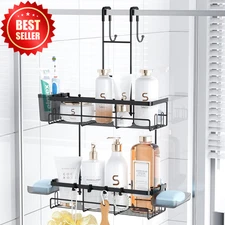 Over the Door Shower Caddy Hanging Black Rustproof Bathroom Organizer No-Drill