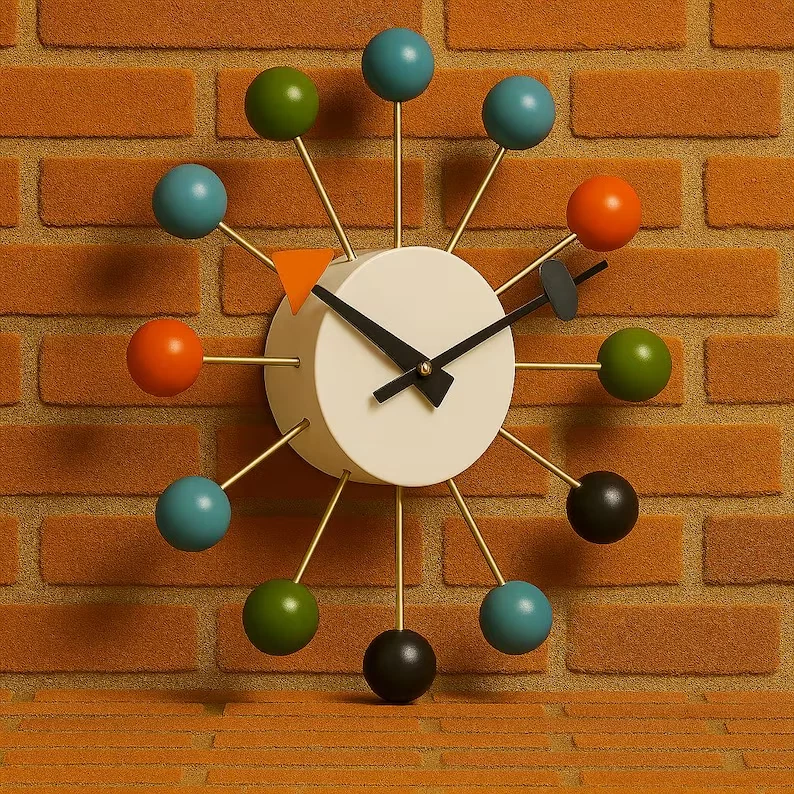 Mid Century Modern George Nelson Ball Clock 18'' Retro Colorful Wall Decor - Image 2 of 3