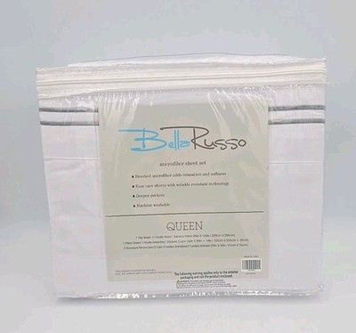 Bella Russo Brushed Microfiber Sheet Set Queen Size White New