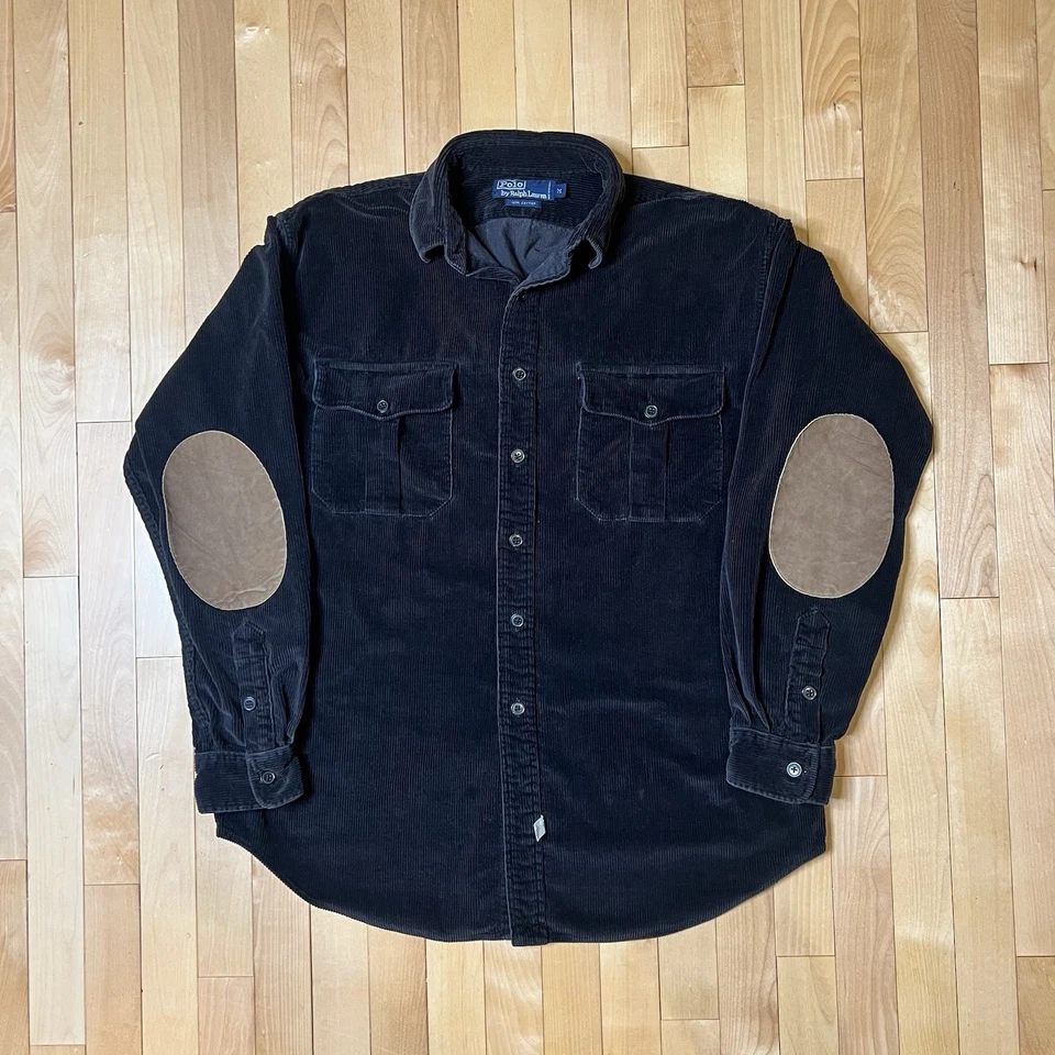 Camisa Polo de Ralph Lauren Pana Parches en el Codo Talla M Negra 100% Algodón De Colección Foto 3 de 4