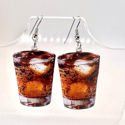 Party Drink Earrings - Jack & Coke Bourbon Dangles - Bartender Bar Style