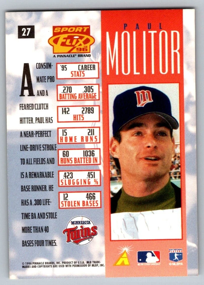 1996 Sportflix - Paul Molitor #27 - Image 2 of 2