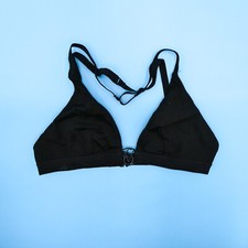 Victorias Secret Black Small Triangle Bikini Top Ribbed Metal Logo Swimwear New