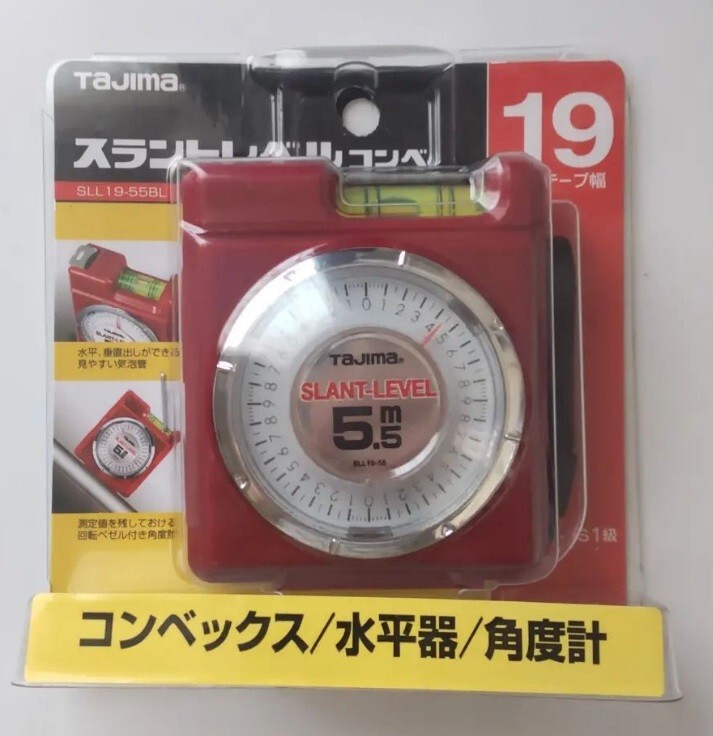 TAJIMA MEASURING TAPE WITH SLANT LEVEL (L5.5m W19mm) SLL19