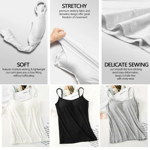 Camisole with Built in Bra Women Tank Tops Padded Bra Vest Undershirt Sleeveless - Picture 4 of 43