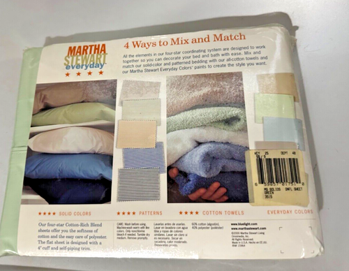 Martha Stewart Everyday 230 Thread Count Cotton Bld Light Green Flat Sheet QUEEN - Picture 2 of 2